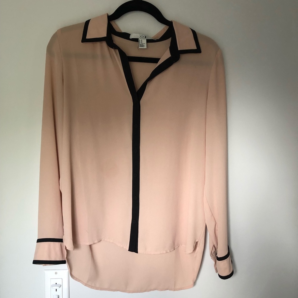 Light Pink Tan Portfolio Button Up Blouse